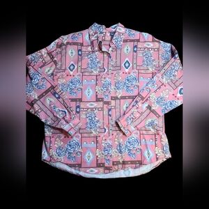 Woolrich Pink Floral Cotton Button Down Shirt Size Large